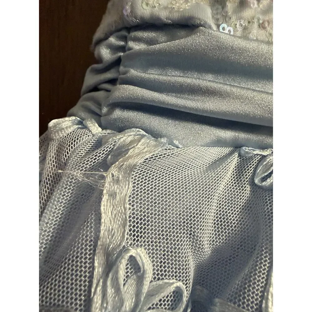 Weissman light blue sequin halter dance costume floral applique SZ XSC TUTU